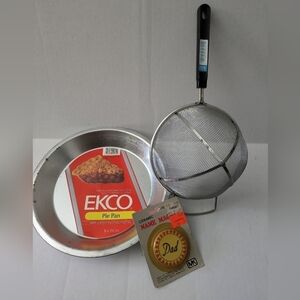 Vintage EKCO pie pan and sifter. "Dad" magnet, all new old stock.